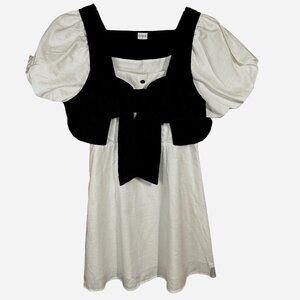 LEDIN Coquette Puff Sleeve Dress XS NWT Cottagecore Bow Layered Look Kawaii